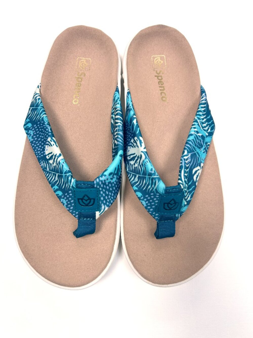 Spenco Victoria Memory Foam Tropical Blue Palm Print Orthotic Support Size 8 - Picture 2 of 6